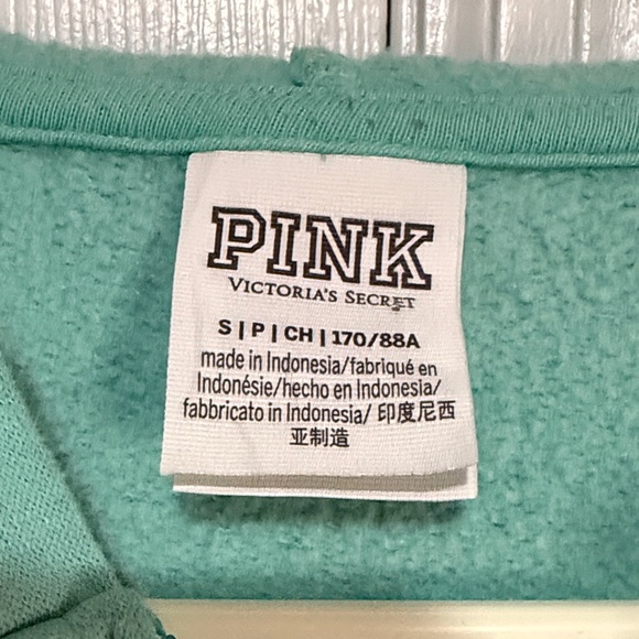 PINK Victoria's Secret Teal Hoodie with Silver Logo size small - Picture 3 of 4